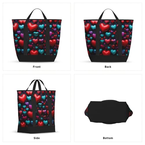 Romantic Reds Heart Print Tote Bag Adult Heavy Duty For Picnic Beach Camping Large Capacity Insulated Tote Bag2