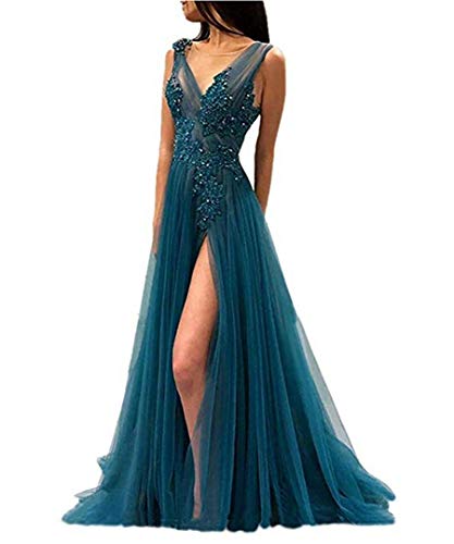 Meibao Femme Robe de Soirée Longue Élégante Tulle Fendue Robes de Bal de Cérémonie Vert 46 Cover