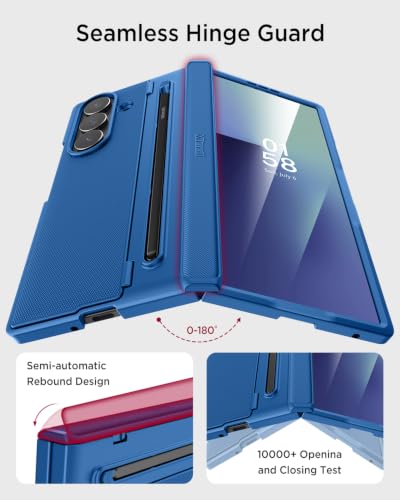 Coque Samsung Z Fold 7 anti-espion Miimall avec stylet et protection charnière - Bleu