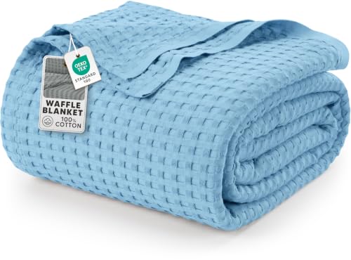 Image of Utopia Bedding 100% Cotton Waffle Weave Blanket Twin Size for Couch Sofa Bed - Lightweight, Breathable Summer Blankets Soft and Cozy, Gifts for Women Home Room Decor (Sky Blue, 90x72 Inch)