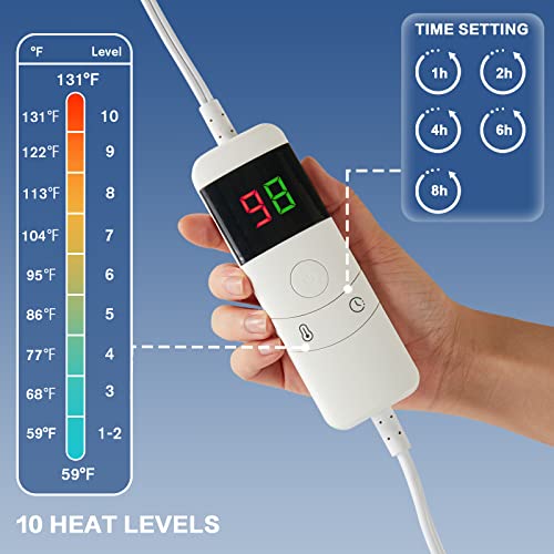 Greenoak Electric Blanket Heated Blanket Queen 84"X90",10 Heating Level Flannel Fast Lap Heating Blanket With Dual Control,5 Timer Auto Off Soft Electric Warming Blanket For Bed,Machine Washable,Grey #TOP3