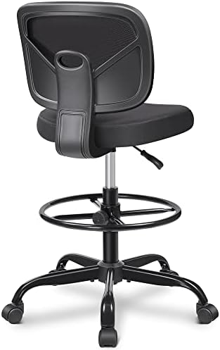 Primy Office Drafting Chair Armless, Tall Office Desk Chair Adjustable Height and Footring, Low-Back Ergonomic Standing Desk Chair Mesh Rolling Tall Chair for Art Room, Office or Home(Black)