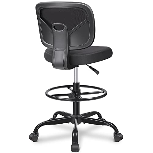 Primy Tall Drafting Desk Chair - Armless, Adjustable Height, Mesh Back, Rolling, Standing Desk Chair for Art Room, Office or Home (Black) PR777-Z Black