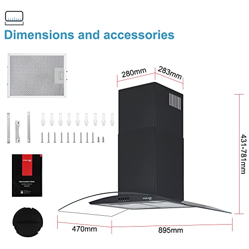 Gasland-Chef-GR90BP-Campana-Extractora-de-Pared-Decorativa-90cm-Campana-Extractora-Cristal-Cocina-500-mh-3-Velocidades-de-Exrtaccion-Negro