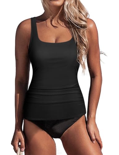 Hilor Women's Underwire Tankini Tops Tummy Control Bathing Suit Top Swimsuit Modest Swim Tank Top Only4