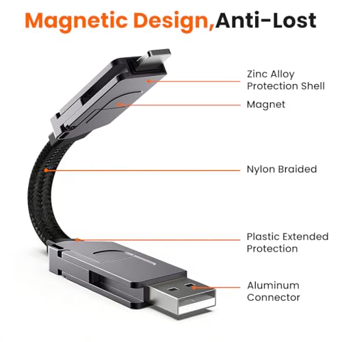 Image of Verilux 4-in-1 Magnetic Type C Cable Fast Charging, PD 60W Type C /USB to UBS C /Lighting Connection, 480Mbps Data Cable C Type Fast Charging for iPhone 17 /16 /15 /14, Galaxy S25 /S24, Portable Travel