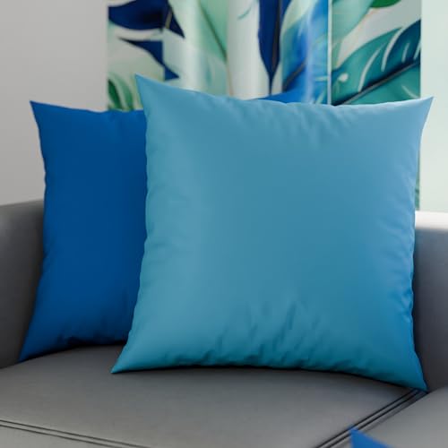 PETTI Artigiani Italiani - Lot de 2 Taies d'oreiller de Lit 40x40 cm, Housses de Coussin Unies Double Face Bleu et Bleu Ciel, Taie Oreiller 100% Microfibre,...