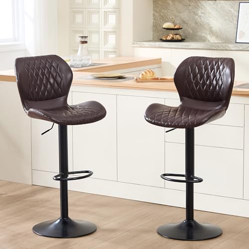 Image of Modern Bar Stools, Swivel Barstools Counter Height with High Backrest, Adjustable Faux Leather Bar Stools for Kitchen Island Chairs Coffee