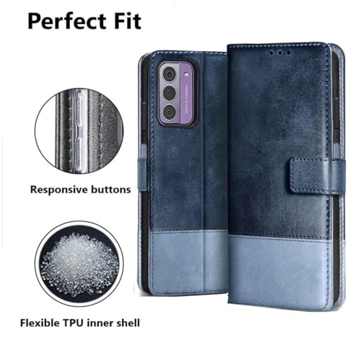 Image of SHINESTAR Ultimate Dual Shade Leather Finish Flip Back Cover for Nokia G42 5G | Inside TPU & Inbuilt Stand | Wallet Style Back Cover for Nokia G42 5G Flip Cover | - Ice Blue