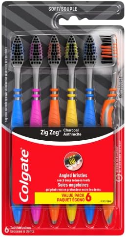 Colgate Zig Zag Charcoal Toothbrush, Adult Soft Toothbrushes, 6 Pack