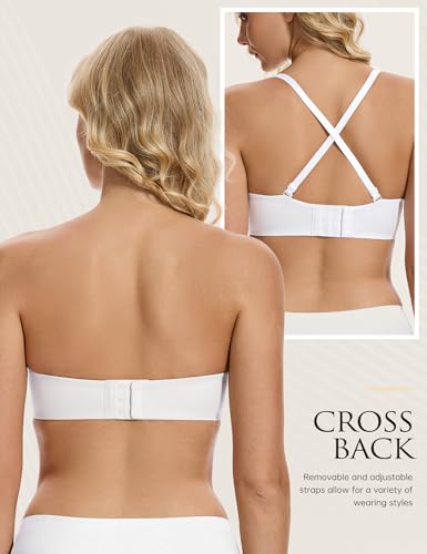 Image of Wingslove Strapless Bra Push Up for Women Underwire Half Backless Bra with Removable Straps Seamless Padded Support
