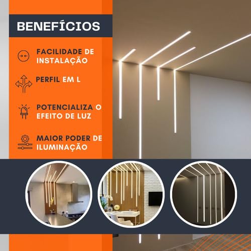 Cantoneira Junção Emenda L 45° Teto/Teto Perfil Led Embutir 24x7MM Branco