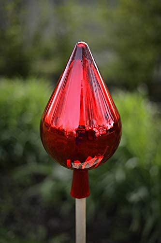 Rosenkugel aus Glas für den Garten mit Stab - perfekte handgemachte Garten-Dekoration für Ihr Blumenbeetin, 28/14 cm mit einem Stab, Rot Cover
