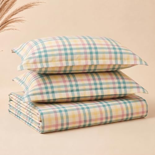 Image of BSB HOME 240 TC Cotton Feel Bedsheet with 2 Pillow Covers, Soft & Breathable Printed Double Bed Sheet for Bedroom, Fade Resistant & Easy Care - 90 x 100 Inches (228 x 254 cm) - Pastel Multi Plaid