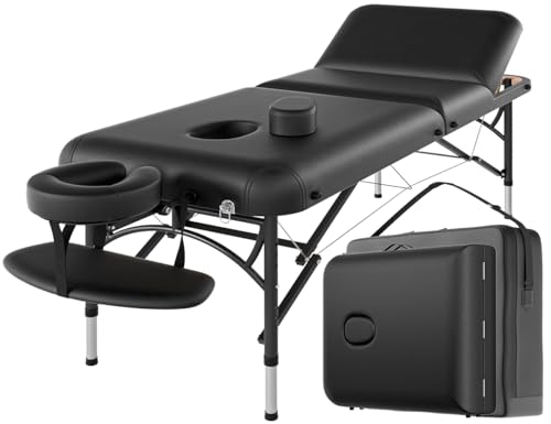 CLORIS 84" Professional Massage Table Portable 3 Folding Lightweight Facial Salon Spa Tattoo Bed Height Adjustable with Carrying Bag & Aluminium Leg Hold Up to 1100LBS