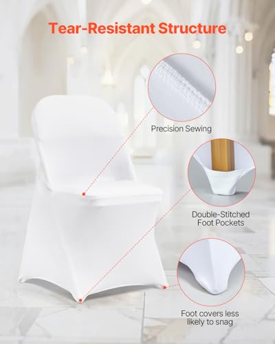 Image of VEVOR 30 Pcs Stretch Spandex Folding Chair Covers Universal Fitted White