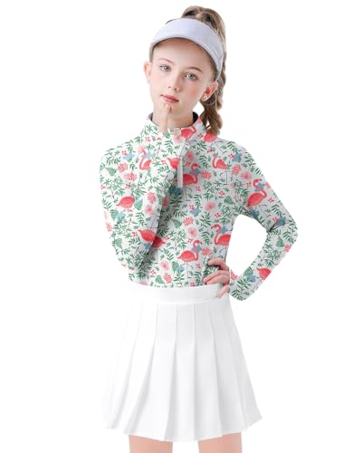 Soneven Girls Long Sleeve Golf Polo Shirts Quick Dry UPF50+ Equestrian Tennis Tops with Thumb Holes for Age 5-16 Years