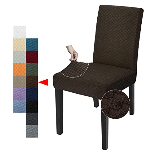 YEMYHOM 2 Packs Latest Checkered Dining Chair Slipcover Parsons Chair Furniture Protector Stretch Chair Covers for Dining Room, Restaurant, Kitchen, Party (Dark Coffee)