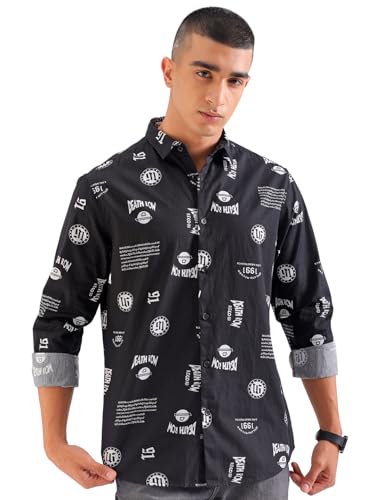 Image of The Indian Garage Co Men Cotton Regular Fit Full Sleeves Spread Collar Casual Shirt