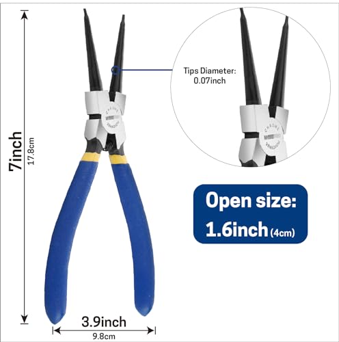 Image of 7 inch Internal Snap Ring Pliers with Straight Jaw, Cr-V Steel | Circlip Pliers for Retaining Ring Removal and Installation