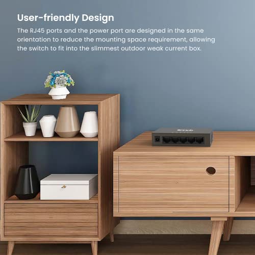 Tenda Tef1005D | 5-Port 10/100Mbps Fast Ethernet Switch | Desktop Network Splitter | Sturdy Metal | Fanless | Plug & Play | Traffic Optimization | Limited Lifetime Protection #TOP4