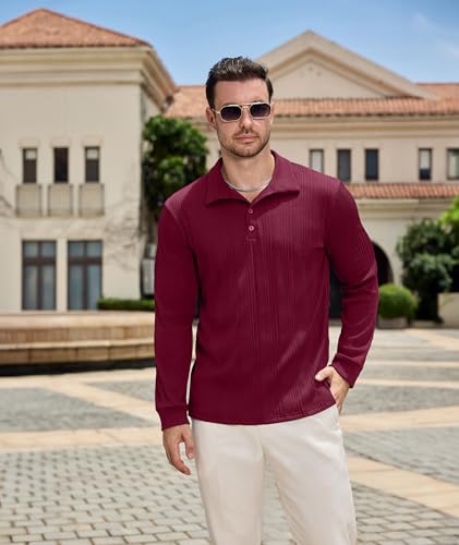 PRIVIMIX Mens Knit Textured Polo Shirts Long Sleeve Fashion Polo Sweater Stretchy Pullover Sweaters for Men Casual Golf Shirt2