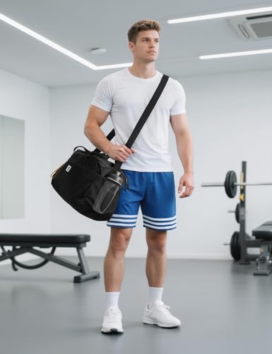 Image of SKYSPER Gym Bag for Men & Women with Shoe Compartment, Carry-on Gym Duffle Bag for Travel and Sports, Workout Overnight Bag with Large Wet Pocket, Black