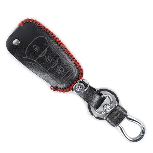 Image of Leather Cars Smart Key with Key Chain for Old Ford Fiesta 2013(Black)