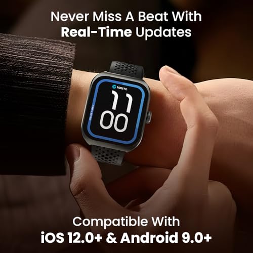 Image of Toreto Eclipz Arc Smartwatch with 1.81 inch IPS Display, Bluetooth Calling, IP67 Water Resistance, 22mm Silicone Strap, 12-Day Battery, iOS & Android Compatible (Arctic Silver)