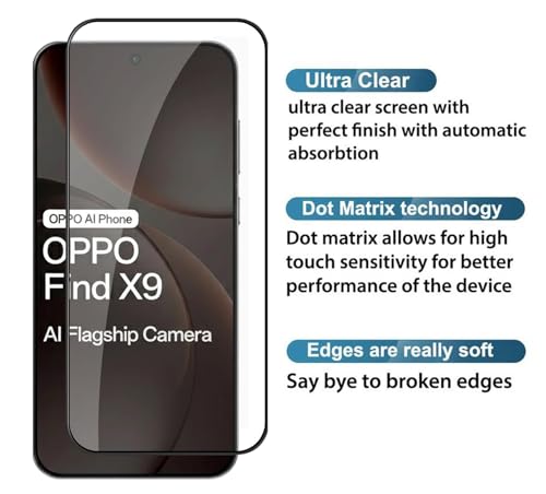 Image of HD Tempered Glass Screen Protector Compatible for Oppo Find X9 5G with Edge to Edge coverage and Easy Installation kit