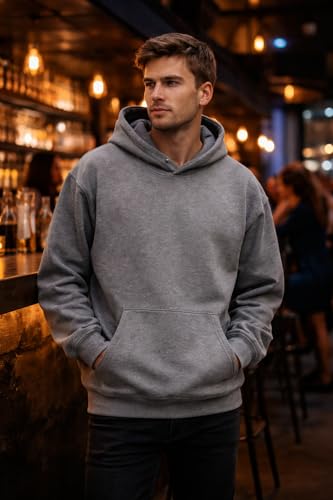 Image of Maydear Men's Pullover Hoodie Casual Long Sleeve Hooded Sweatshirt Basic Fleece Hoodie with Pocket-Grey