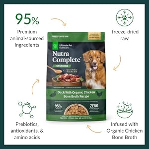 ULTIMATE PET NUTRITION Nutra Full Bone Broth Infusions, 100% Freeze Dried Veterinarian Formulated Uncooked Canine Meals with Antioxidants Prebiotics and Amino Acids, (3 Pound, Bone Broth Duck) ULTIMATE PET NUTRITION Nutra Full Bone Broth Infusions, 100% Freeze Dried Veterinarian Formulated Uncooked Canine Meals with Antioxidants Prebiotics and Amino Acids, (3 Pound, Bone Broth Duck)