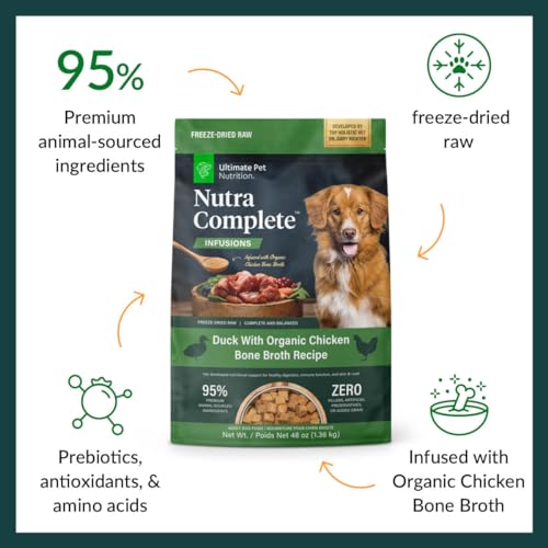 ULTIMATE PET NUTRITION Nutra Full Bone Broth Infusions, 100% Freeze Dried Veterinarian Formulated Uncooked Canine Meals with Antioxidants Prebiotics and Amino Acids, (3 Pound, Bone Broth Duck) ULTIMATE PET NUTRITION Nutra Full Bone Broth Infusions, 100% Freeze Dried Veterinarian Formulated Uncooked Canine Meals with Antioxidants Prebiotics and Amino Acids, (3 Pound, Bone Broth Duck)
