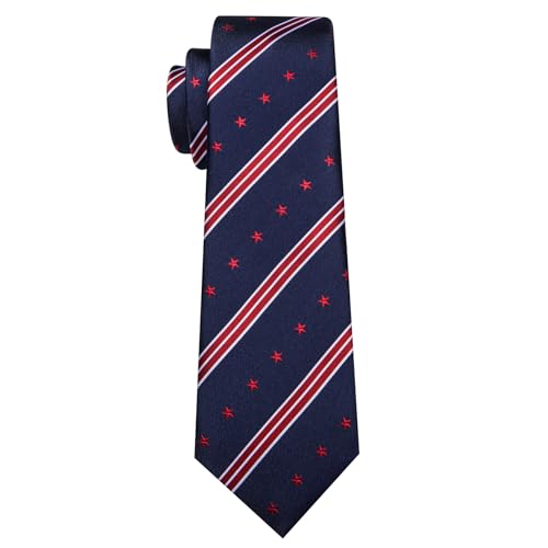 Image of Barry.Wang Mens Ties Extra Long Navy Blue Silk Striped Woven Necktie and Tie Clip Set Formal Business Wedding Festival