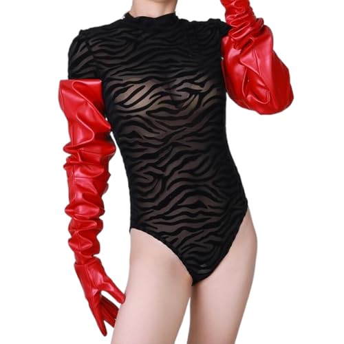 ZIDDAR Gants longs en cuir synthétique pour discothèque, pour adultes, scène, manches longues, manches de bras, gants de soirée, PU rouge., taille unique