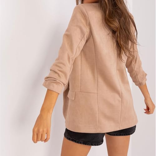 Womens Faux Suede Blazers Dressy Lapel Open Front Suit Jacket Lightweight 3/4 Sleeve Button Down Work Office Blazer3