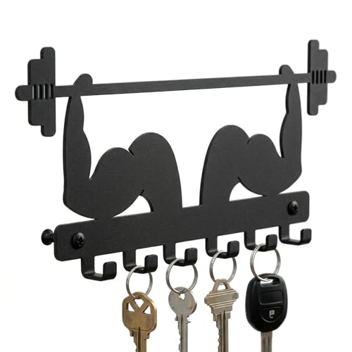 Image of Ventuos Metal Wall Mounted Key Holder with 6 Hooks, Dumbbell Hand Design, Key Organizer for Home Office Bedroom Entryway