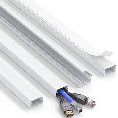 Image of ZhiYo 63in White Cord Hider Wall, Large Size Fits 2-4 Cords, 1.2inW 0.7inH | Snap and Lock Design for Wall Mounted TV, PVC Cable Cover with Adhesive Tape, Cord Covers for Wires on Wall