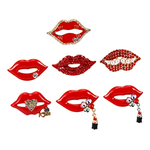 Broches à lèvres rouge en alliage avec chaîne pour accessoiriser une veste