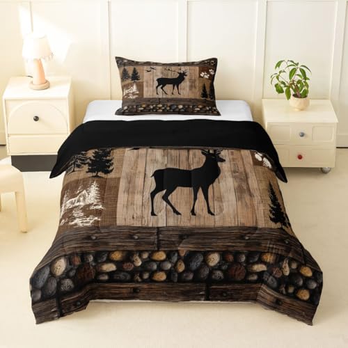 Castle Fairy Deer Kids Comforter Toddler Size,Wild Animal Hunting Cabin Quilt Set for Kids Boys Girls Bedroom Decor,Rustic Lodge Bedding Set,Country Nature Wildlife Duvet Insert,1 Pillowcase