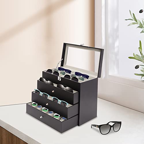 Bazargame Boîte à lunettes à 4 niveaux 24 lunettes de soleil boîte de rangement lunettes de rangement lunettes lunettes lunettes de soleil affichage rangement de lunettes noir – vue 3