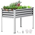 Keten Raised Garden Bed with Legs, 48×24×32in Outdoor Metal Galvanized Elevated Planter Box with Glove, Socket Wrench, Screwdriver for Vegetables, Flower, Backyard, Patio, Balcony (Silver)