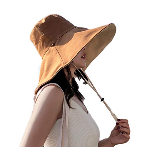 Phayee Sombrero de Pescador de ala Ancha Sol Plegable de Verano para Mujer Sombrero Anti-UV Sombrero de Playa para Mujer Sombrero de Verano con ala Ancha y cordón antitanque Cover