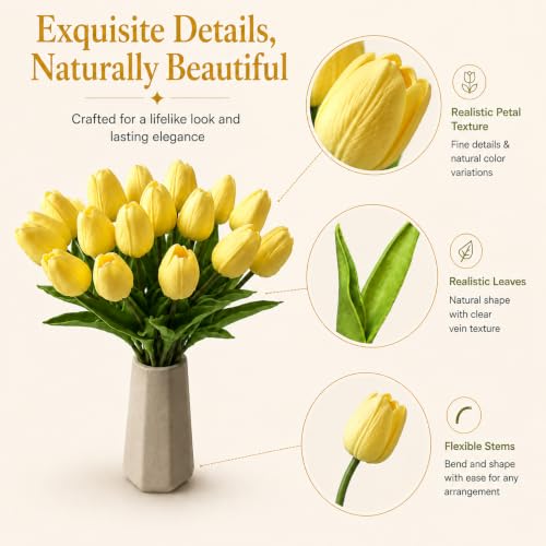 Image of Mandy's 20pcs Artificial Light Yellow Tulips