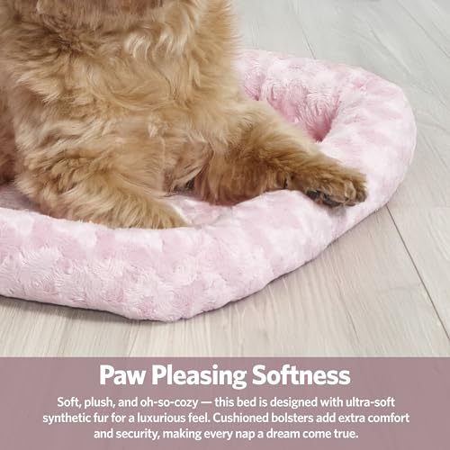 MidWest Homes for Pets - QuietTime Fashion XXS-Hundebett - Kunstfell-Randpolster in Rosa, ultraweich und maschinenwaschbar, für 46 cm große Käfige und Boxen, für kleine Hunde und Katzen