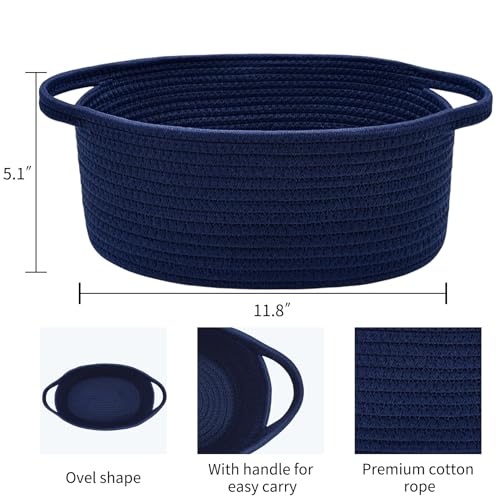 Image of ABenkle Small Basket with Handles, Boho Decorative Rope Woven Dog Cat Toy Storage Bin Shelf Storage Organizer, Easter Christmas Gift Basket, 12 inchx8 inchx5 inch