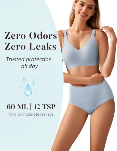 Image of AIRCUTE Washable Urinary Incontinence Protective Underwear for Women Leak Proof Absorbent Reusable Panties 60ML 1 Pack (Baby Blue, X-Large)