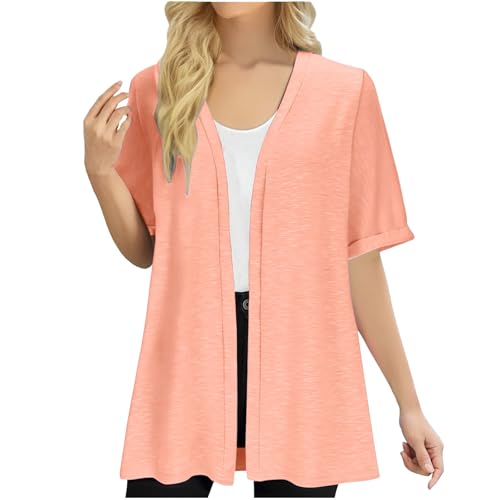 Womens Short Sleeve Cardigans Lightweight Open Front Cardigan Solid Color Casual Summer Beach Cover Ups
