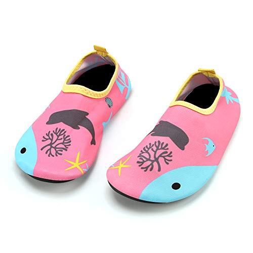 Qimaoo Chaussures de Plage pour Enfants Filles Garçons, Chaussures d'eau Antidérapants pour Piscine Surfing Chaussons de Natation à Motif Mignon, Monde de la Mer(rose), 30/31 EU