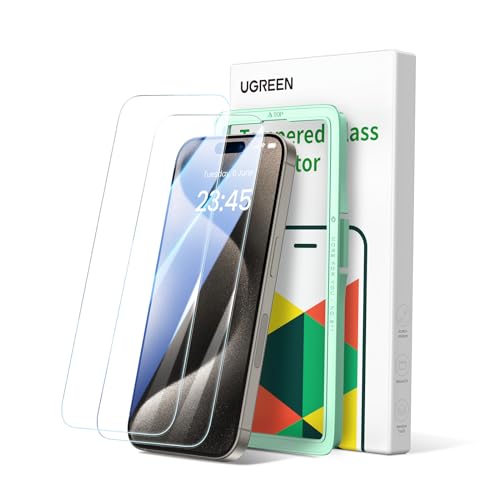 UGREEN iPhone 15 Pro Max Screen Protector 6.7" Ultimate Drop Defense HD Clear 15 Pro Max Tempered Glass Screen Protector Easy to Install Case Friendly Scratch Resistant Anti Fingerprint 2 Pack